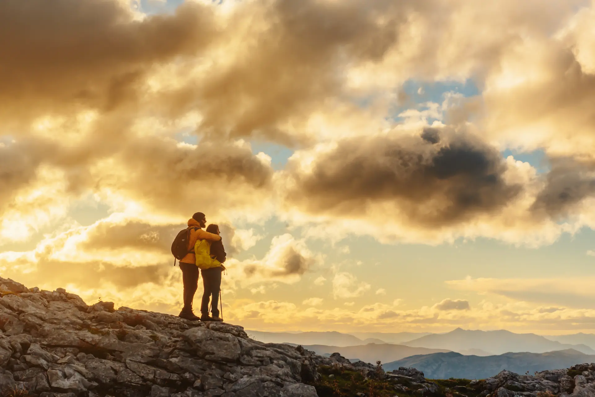 Hikers in a mountain valley