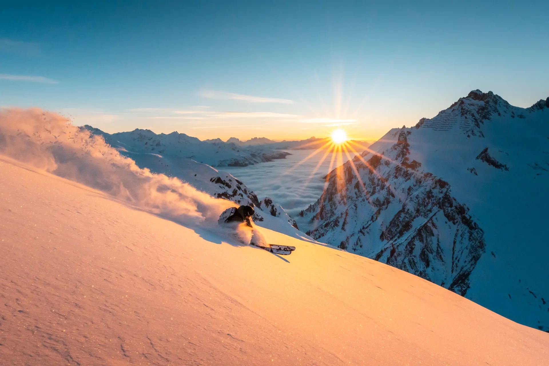 Skiing in the mountains